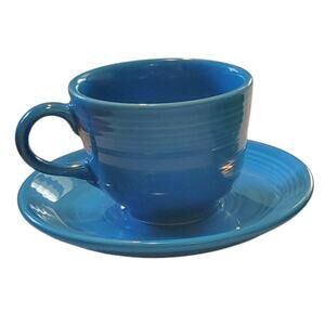 Fiesta Ware 2pc Set Peacock Blue Cup w/ Saucer Retired USA HLC
